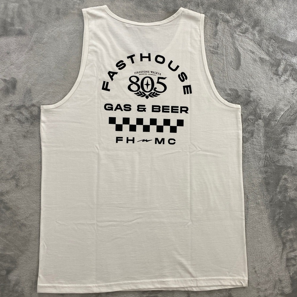Fasthouse 805 Parallel Tank Men Size L White Gas & Beer Racing Motorcycle Surf